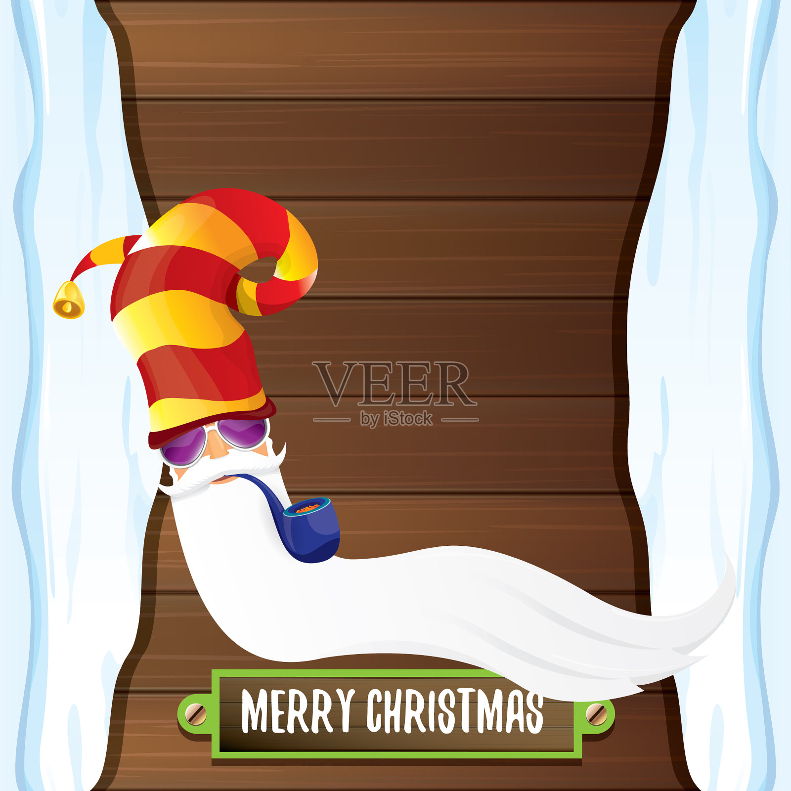 坏摇滚DJ圣诞老人与吸烟插画图片素材