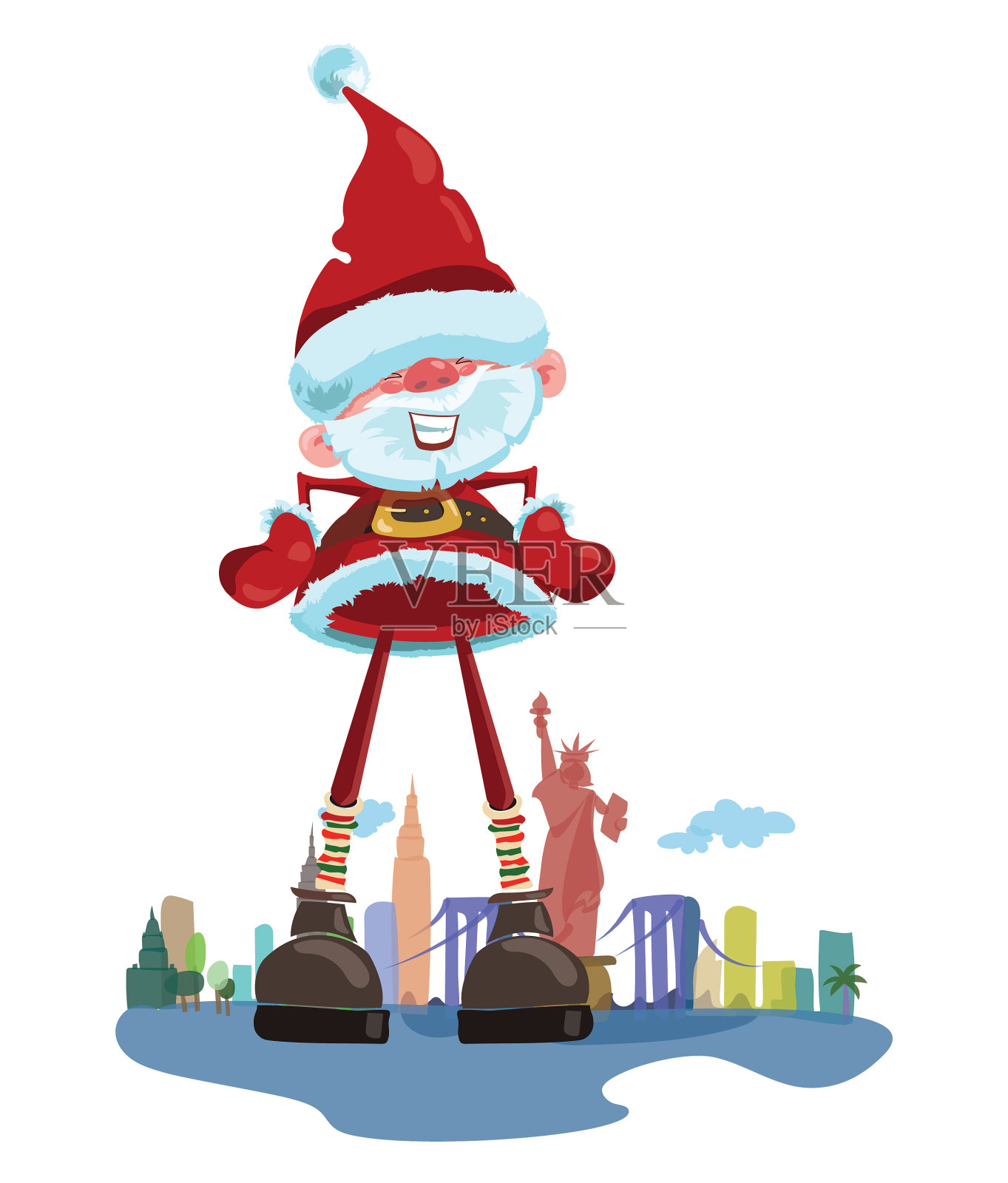 卡通圣诞老人的背景在纽约设计元素图片
