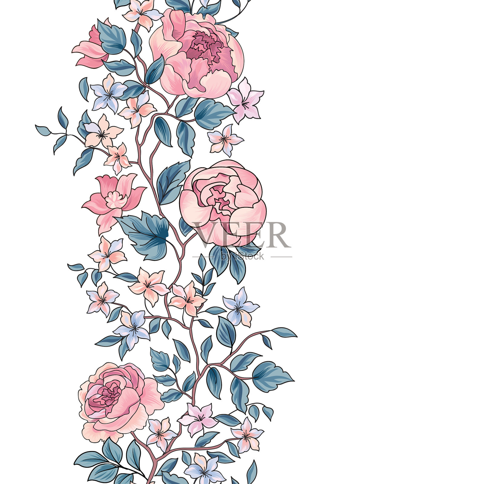 花无缝图案花牡丹边框插画图片素材