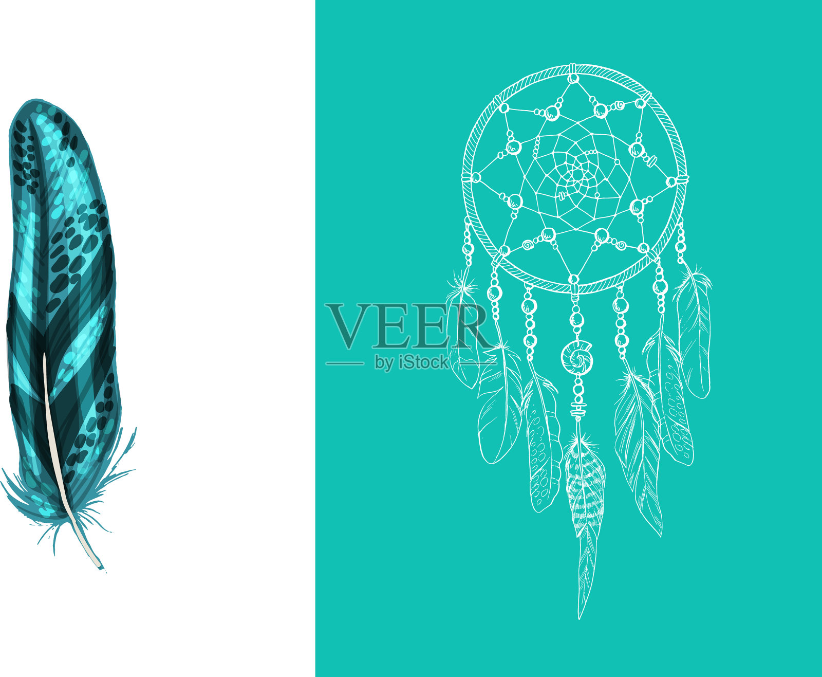 整套设计和装饰元素详细着色插画图片素材