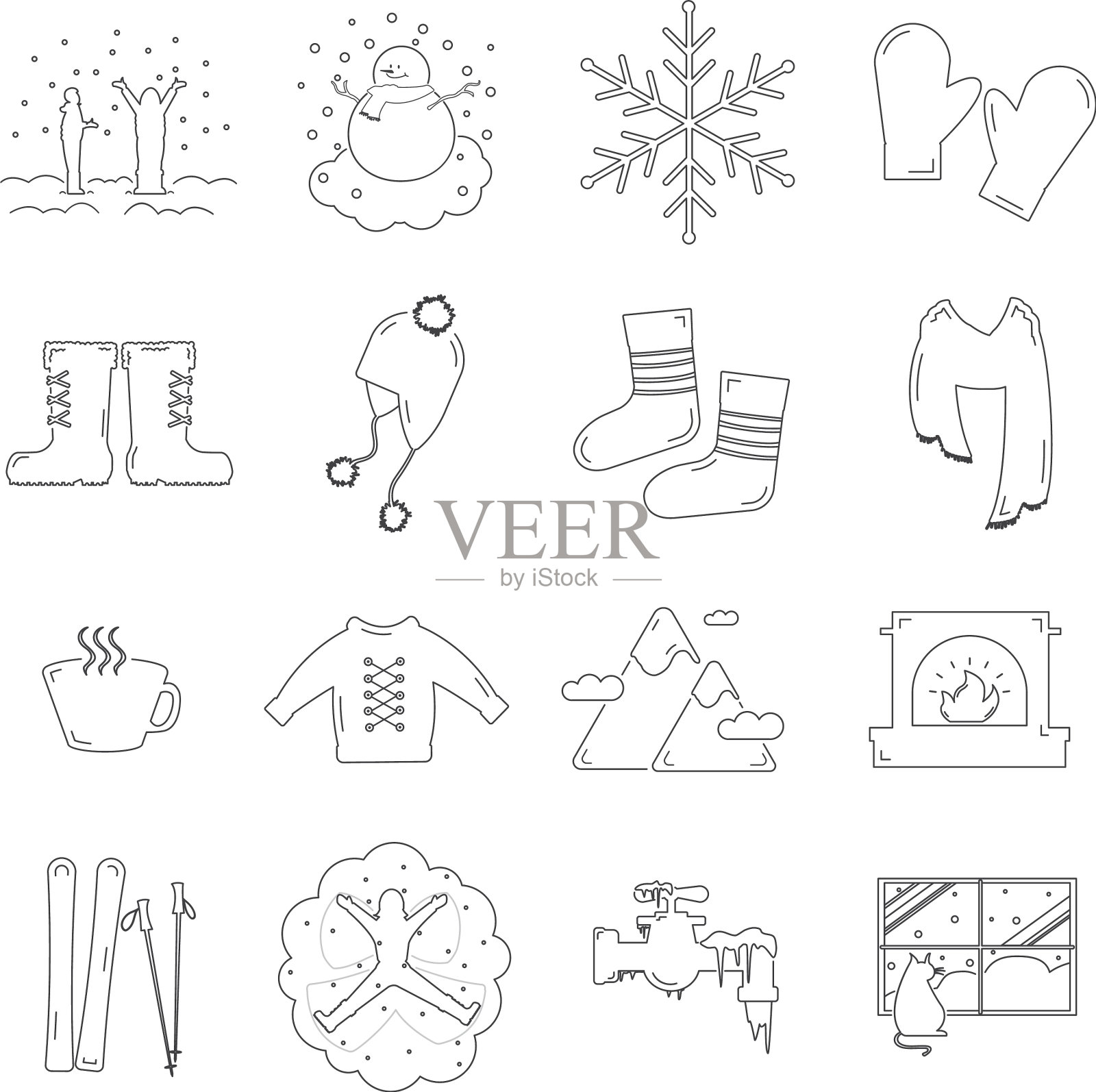 冬天轮廓图标插画图片素材