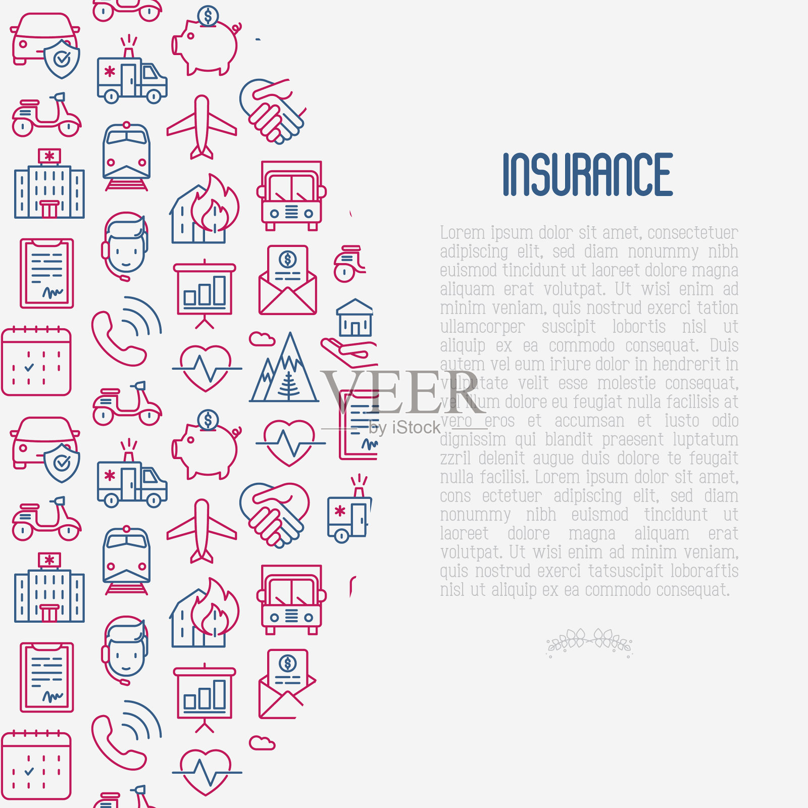 保险概念与细线图标插画图片素材