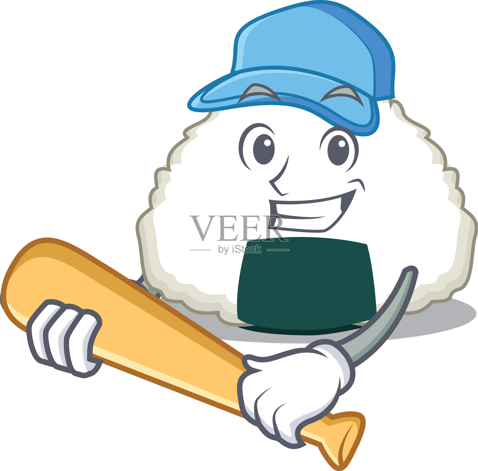 打棒球饭团的卡通人物风格插画图片素材