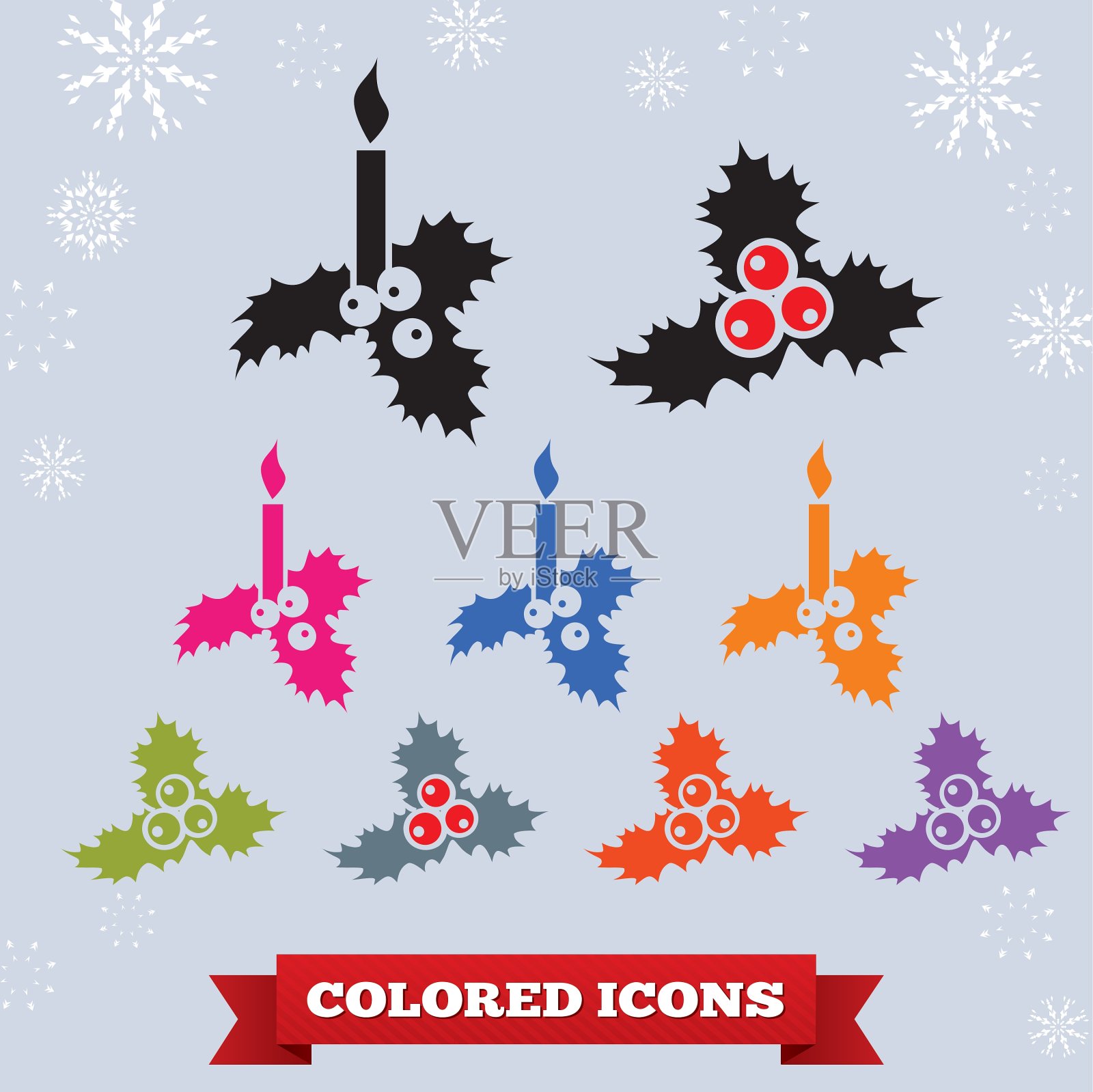 冬青莓蜡烛的图标圣诞象征插画图片素材