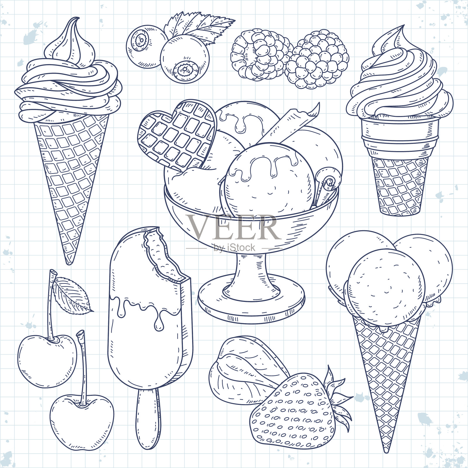 冰淇淋集手绘冰淇淋图标素材