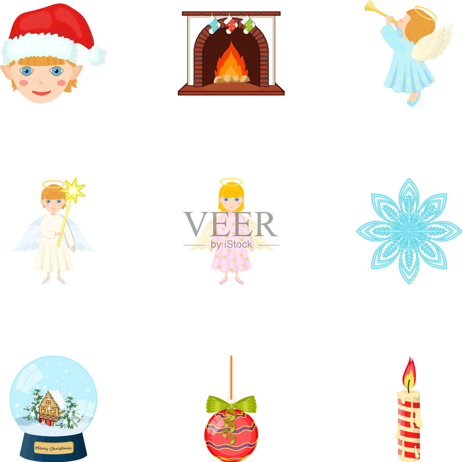 圣诞节属性和配件卡通图标插画图片素材