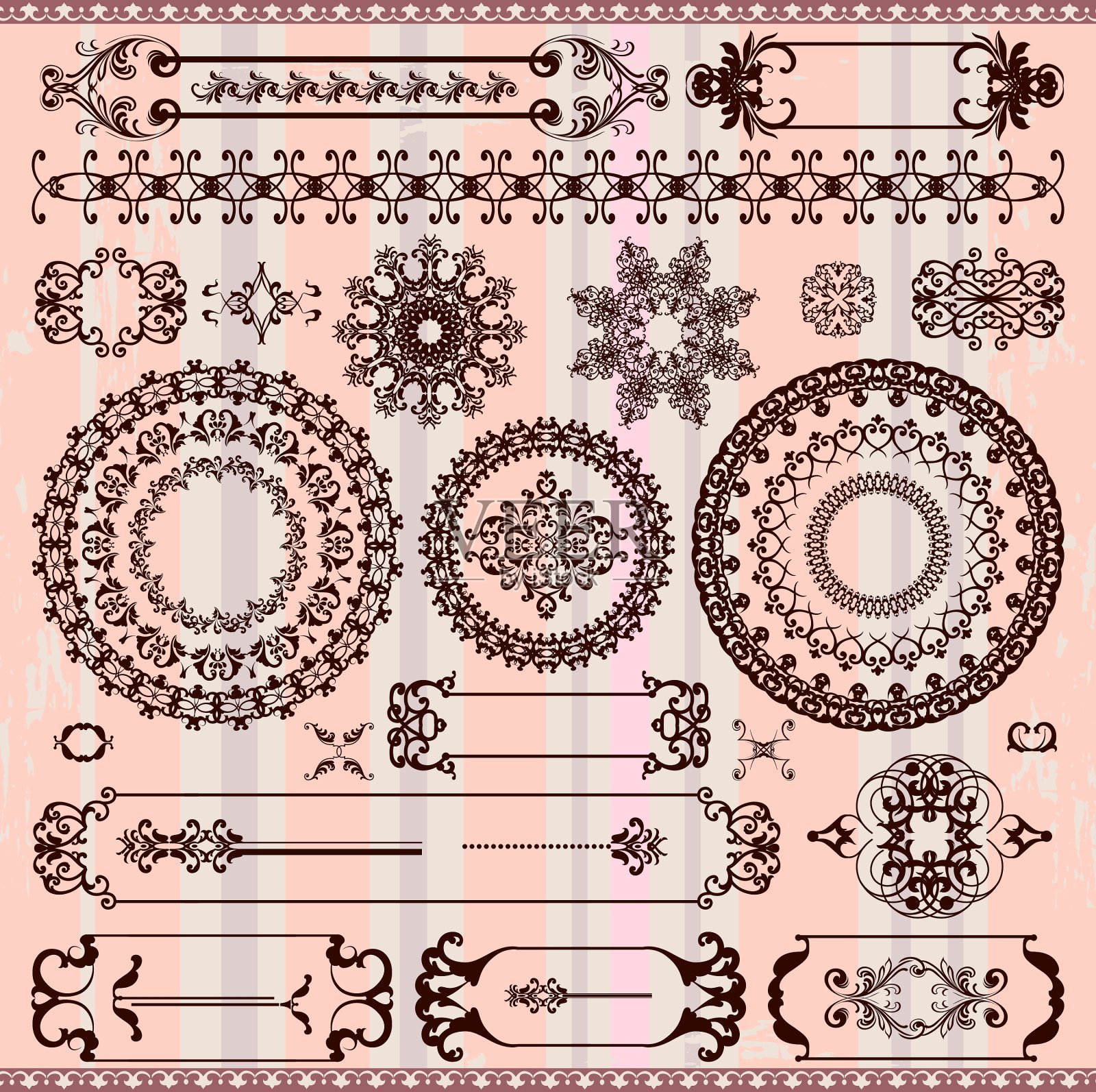 收集复古花卉图案元素插画图片素材