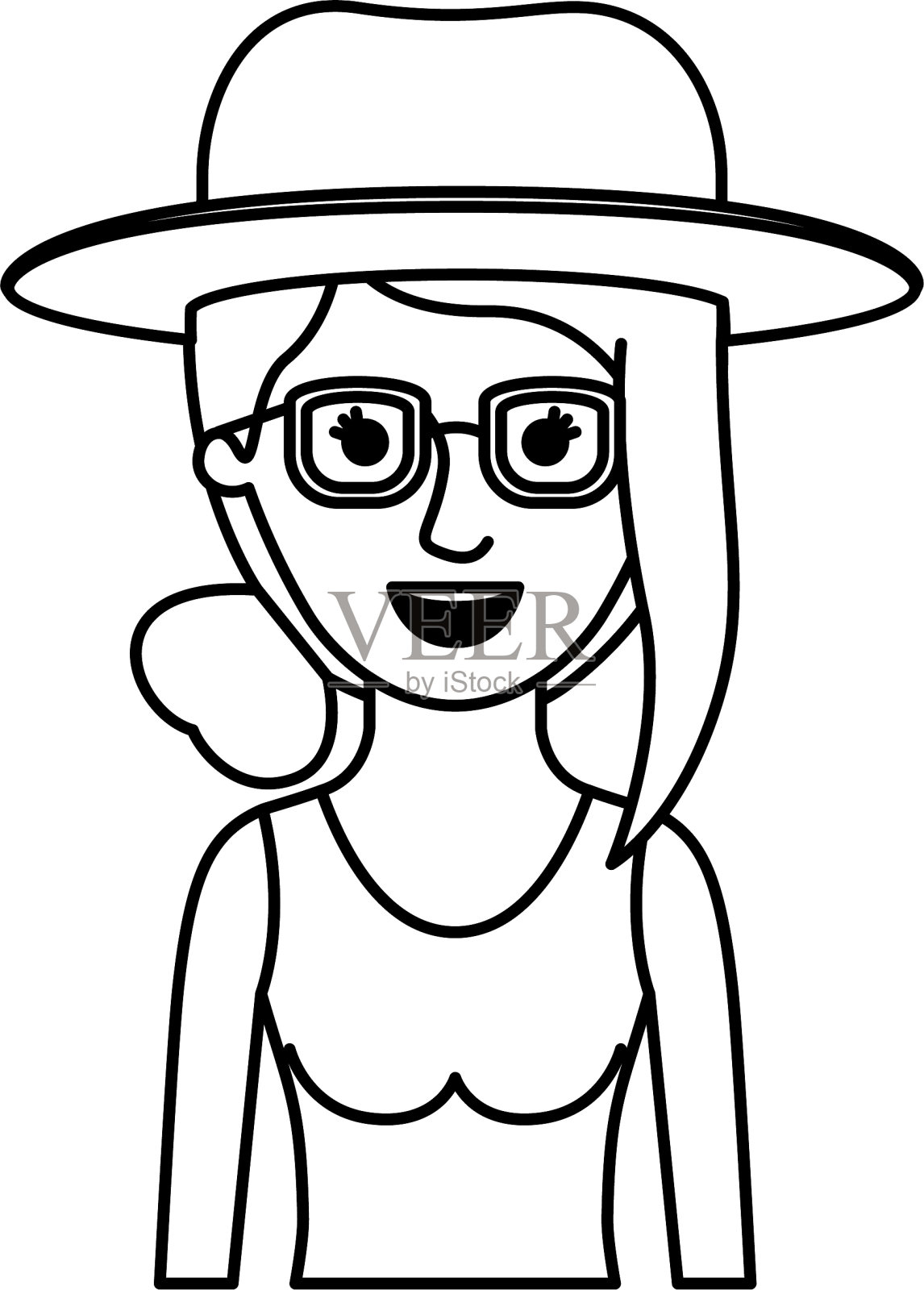 半身女人，戴着帽子和眼镜，穿着t恤插画图片素材