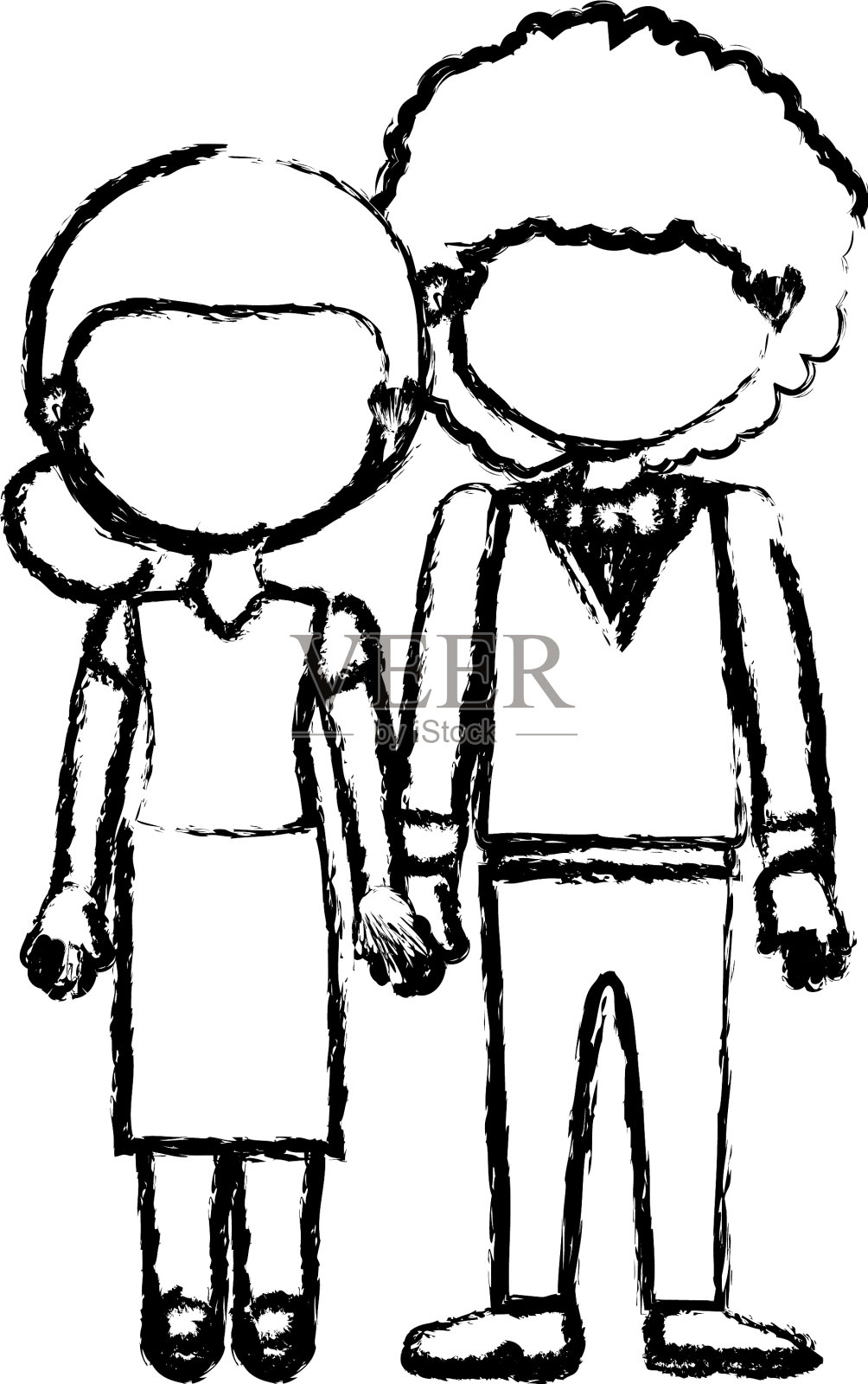 模糊的黑色轮廓无脸的夫妇与女人插画图片素材