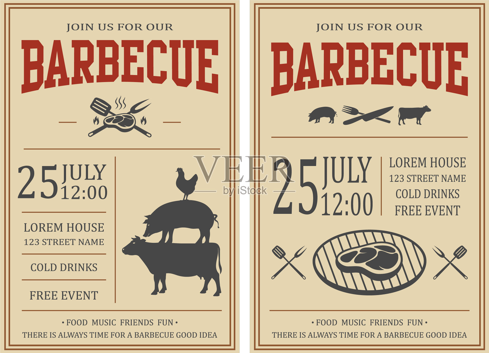 复古烧烤派对邀请函烧烤食物传单插画图片素材