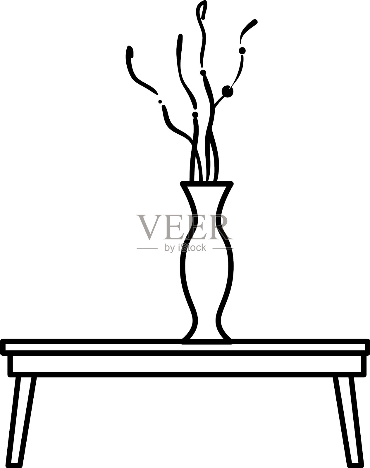 桌子与装饰花瓶孤立的图标设计元素图片