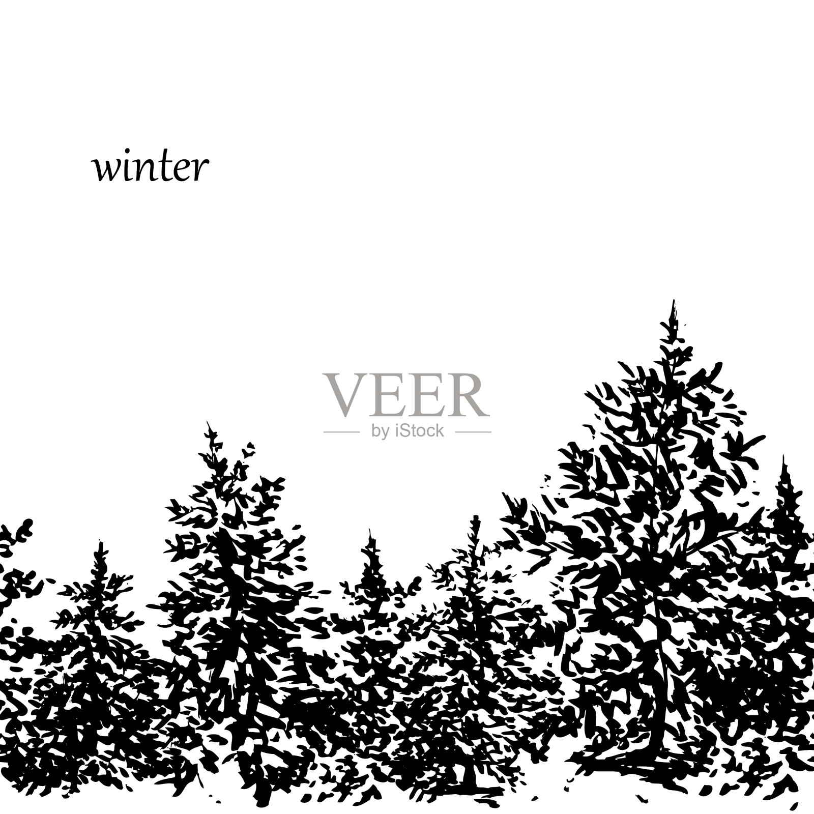 墨杉木森林背景插画图片素材