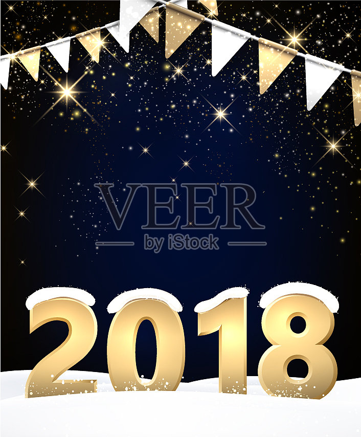 蓝色2018新年背景插画图片素材