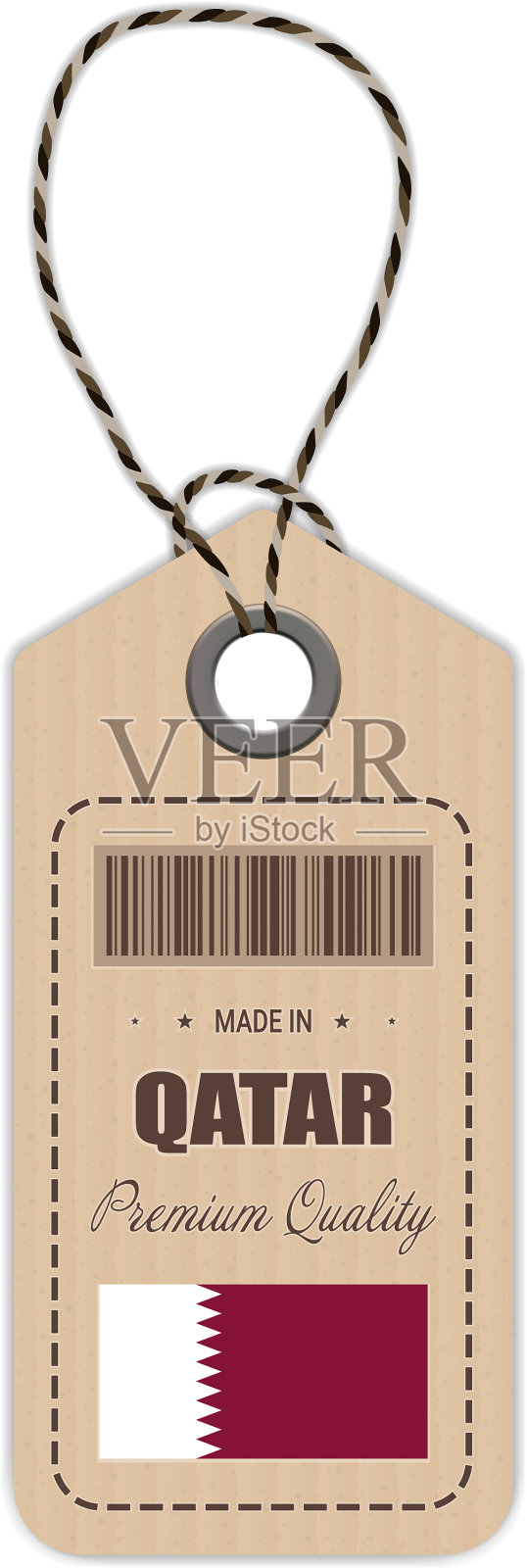 悬挂卡塔尔制造的标签，上面有孤立的旗帜图标设计元素图片