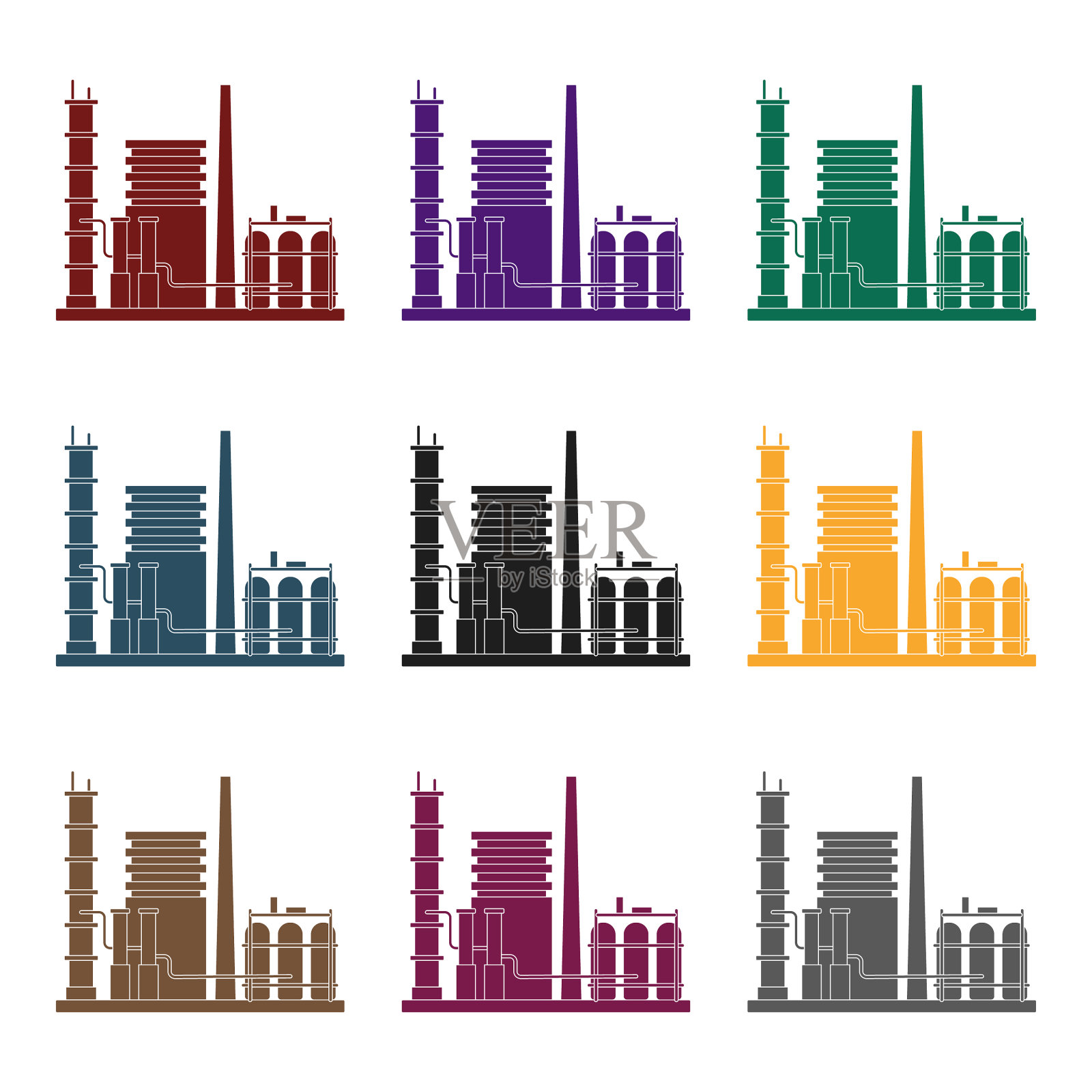 炼油厂单一图标黑色风格插画图片素材