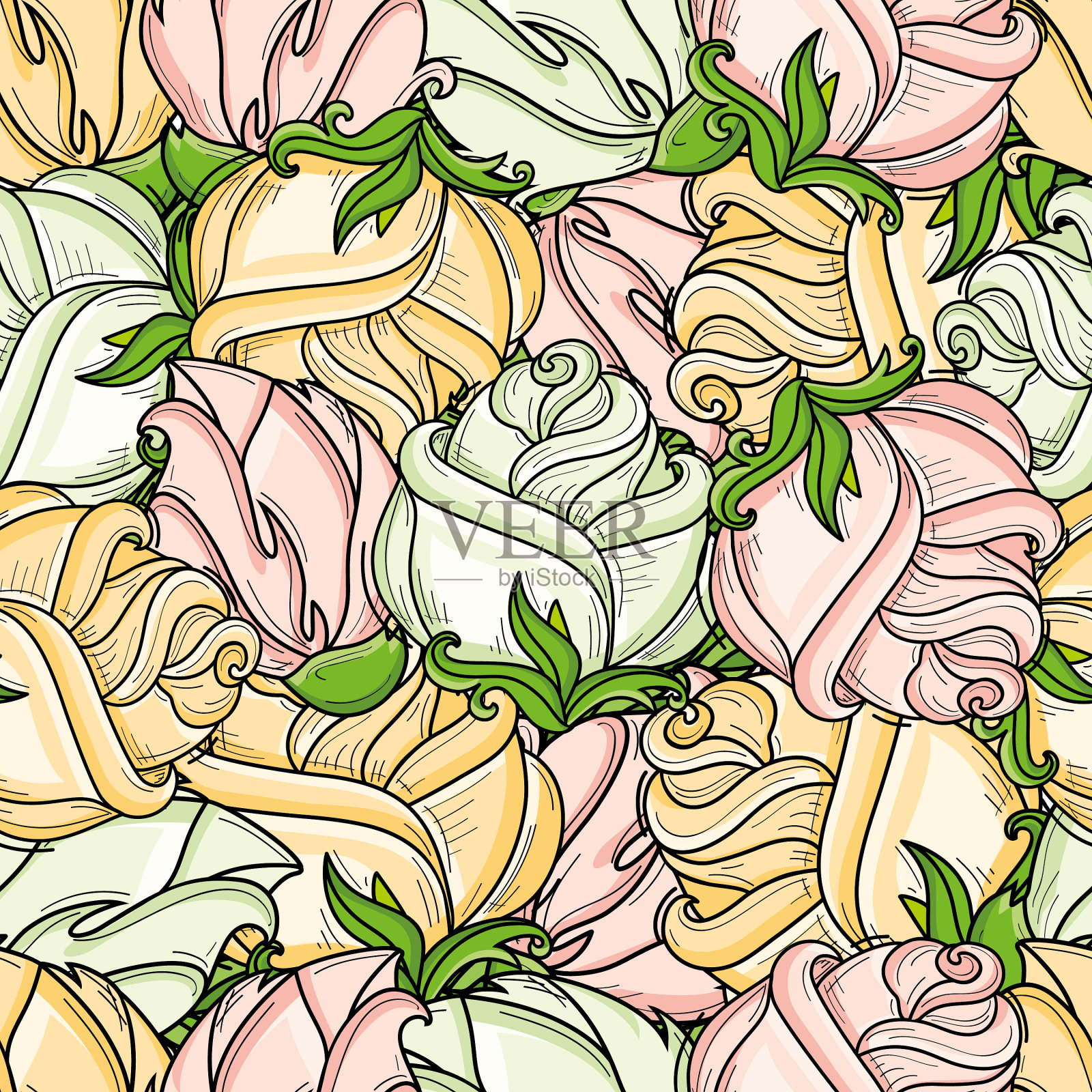 手绘的玫瑰花瓣素描插画图片素材