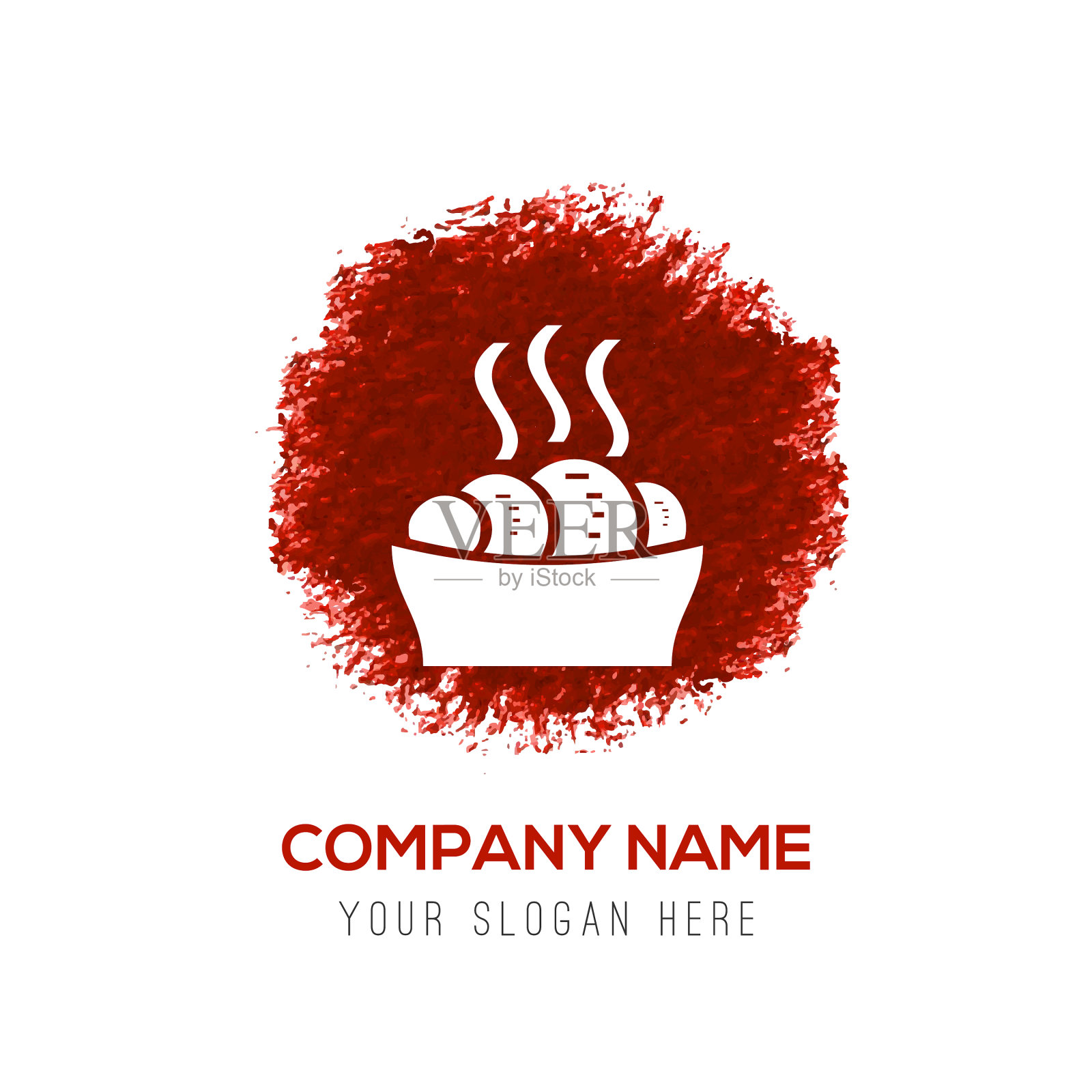 甜热羊角面包图标-红色水彩圈插画图片素材