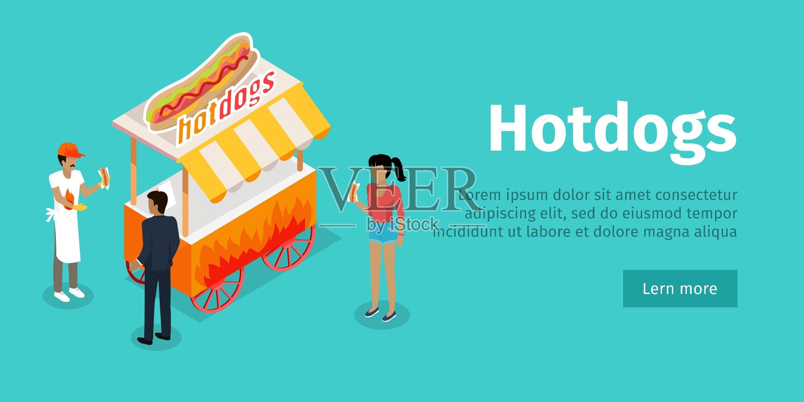 热狗概念等距网络横幅插画图片素材