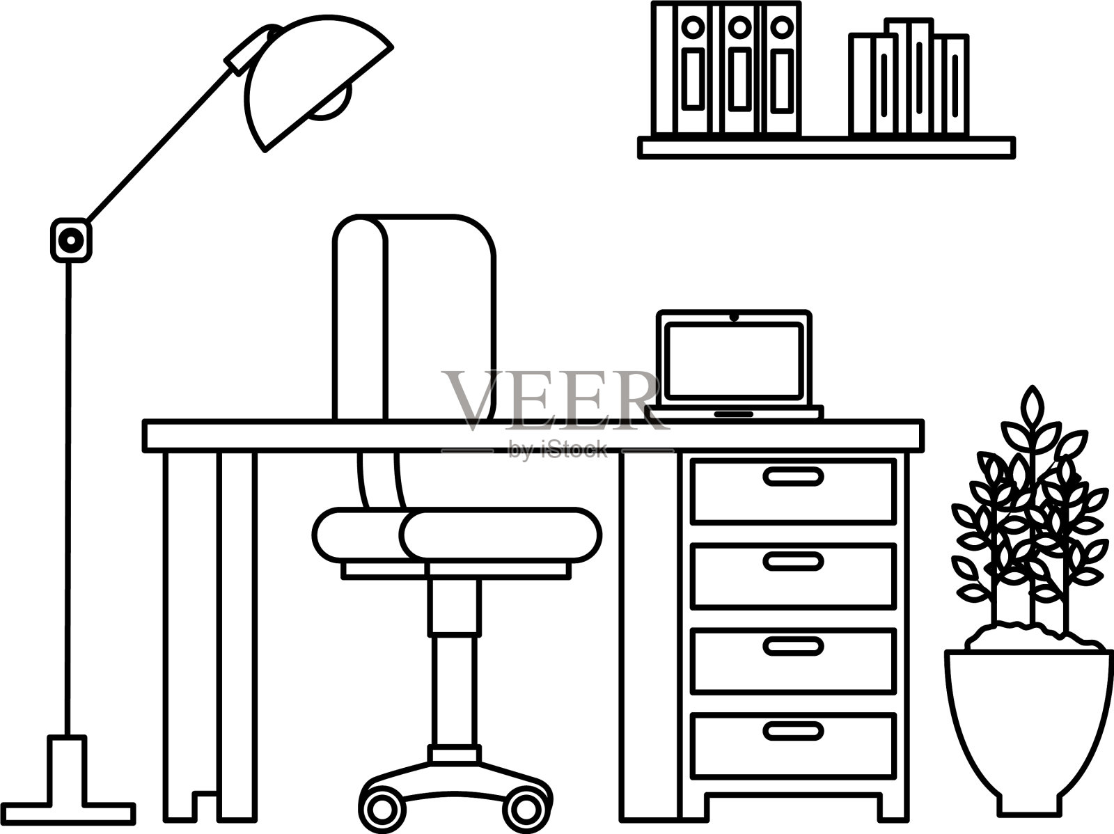 带笔记本电脑的办公室工作场景设计元素图片