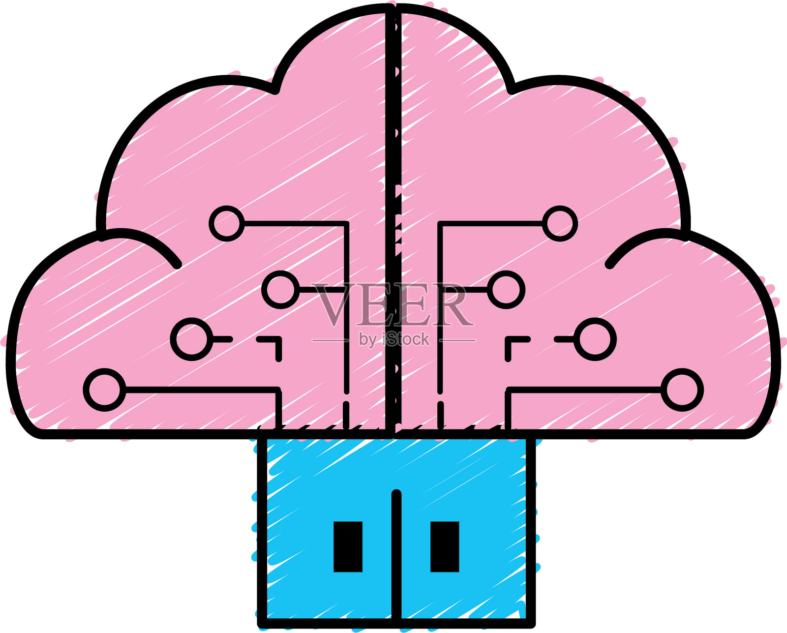 大脑云数据与电路和门连接插画图片素材