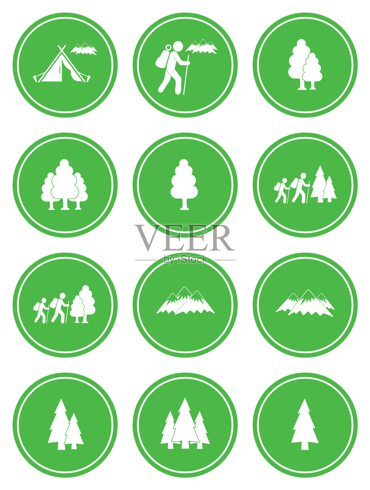 一套徒步和自然地区的图标图标素材