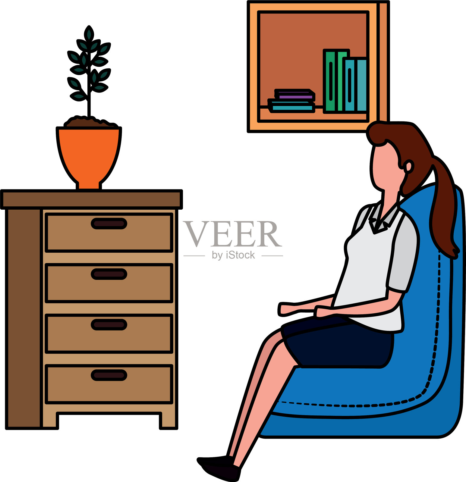 女人在客厅里的场景设计元素图片