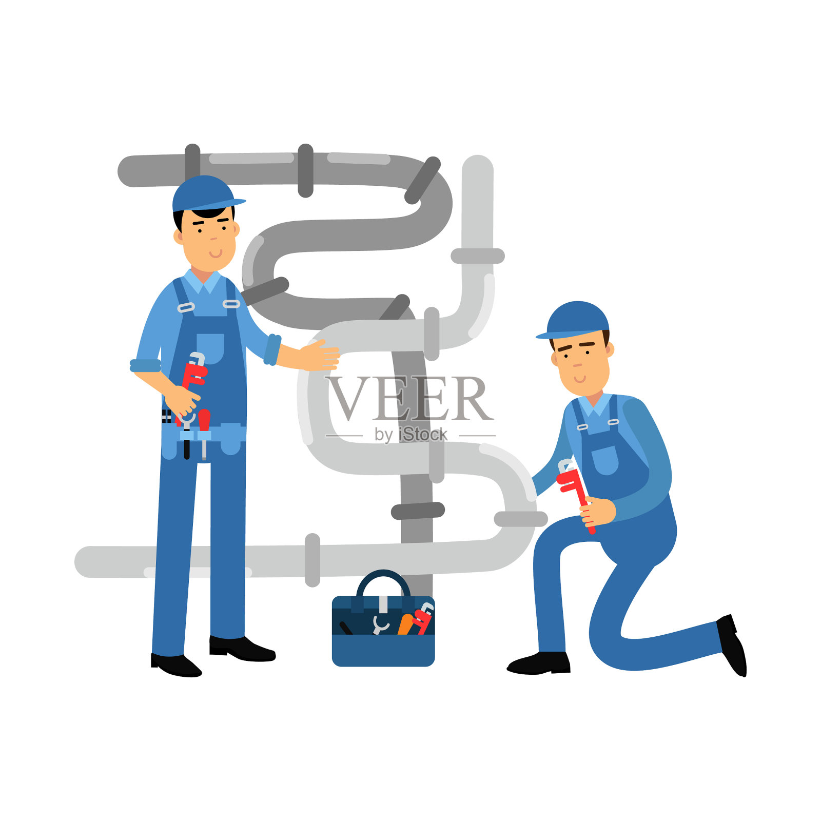 专业水管工角色修理和插画图片素材