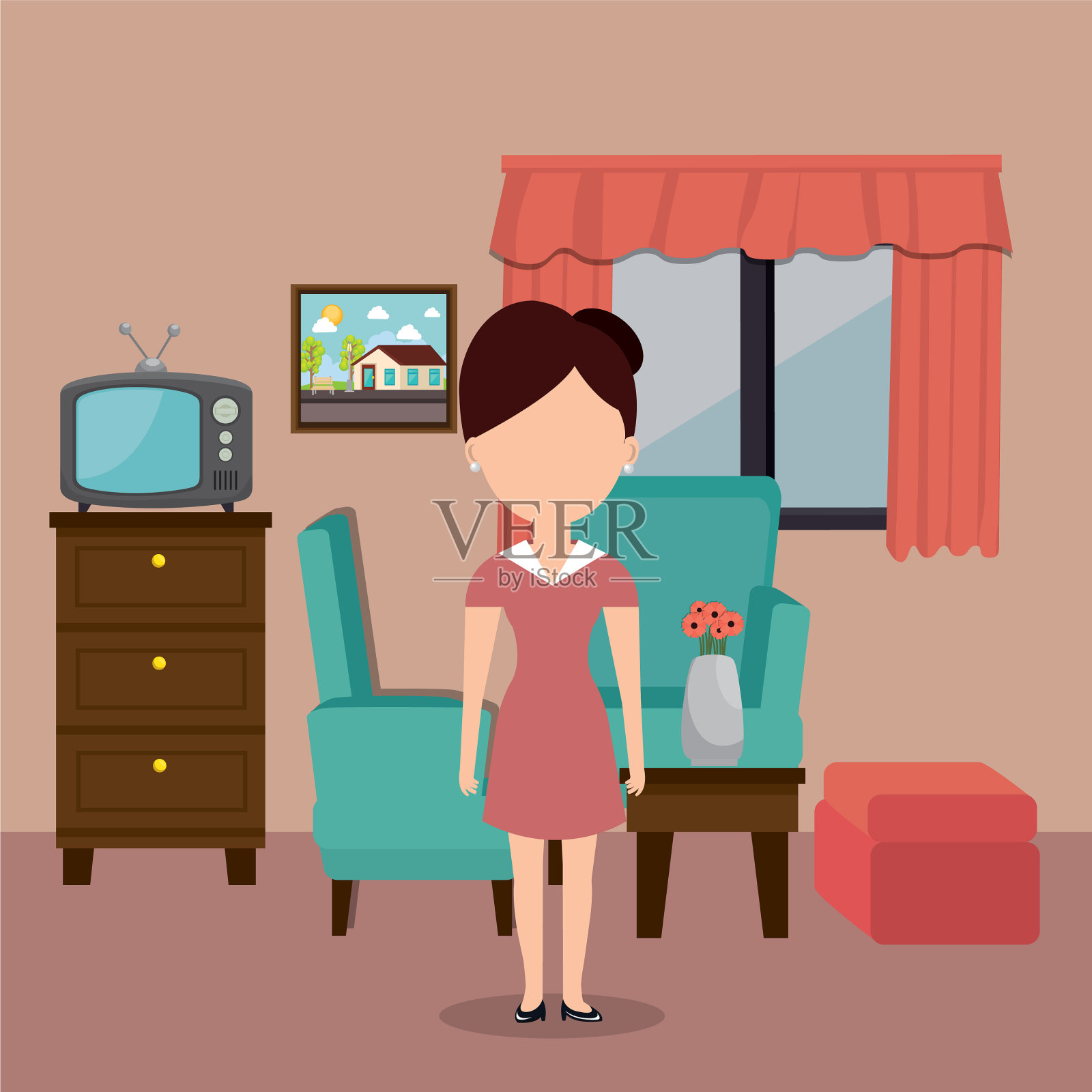 客房服务的女人在酒店工作插画图片素材