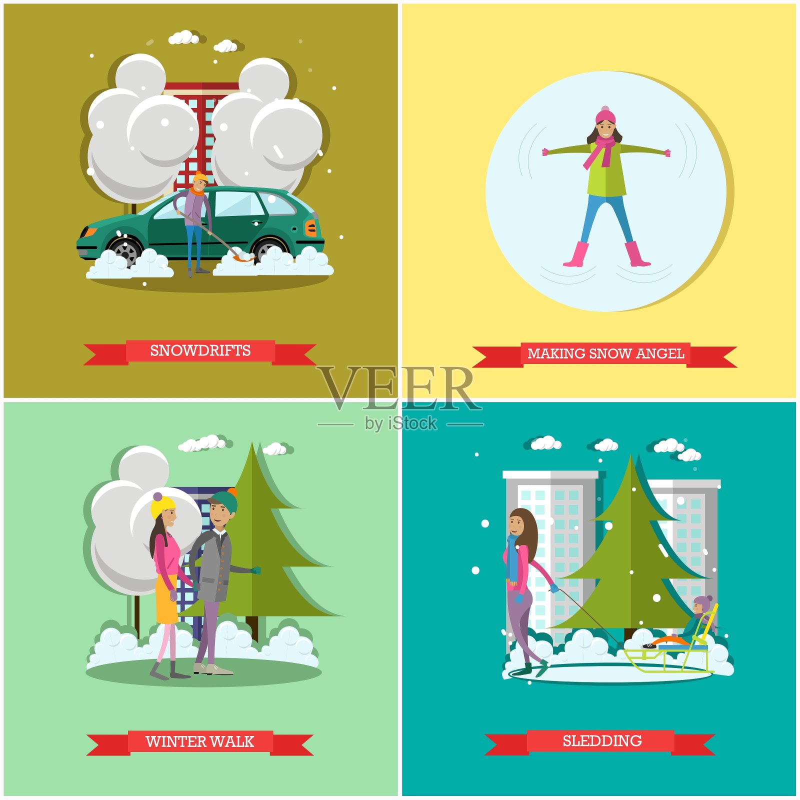 一套冬季时间概念海报横幅插画图片素材