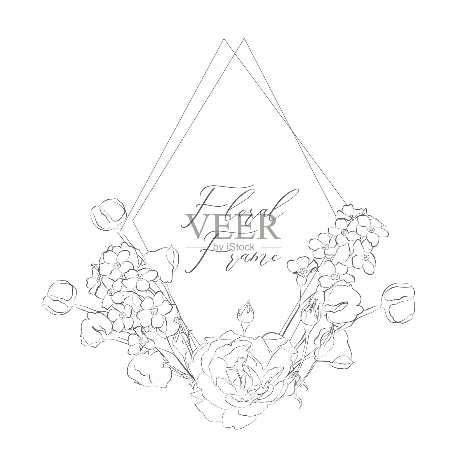 精致的花卉几何框架花设计元素图片