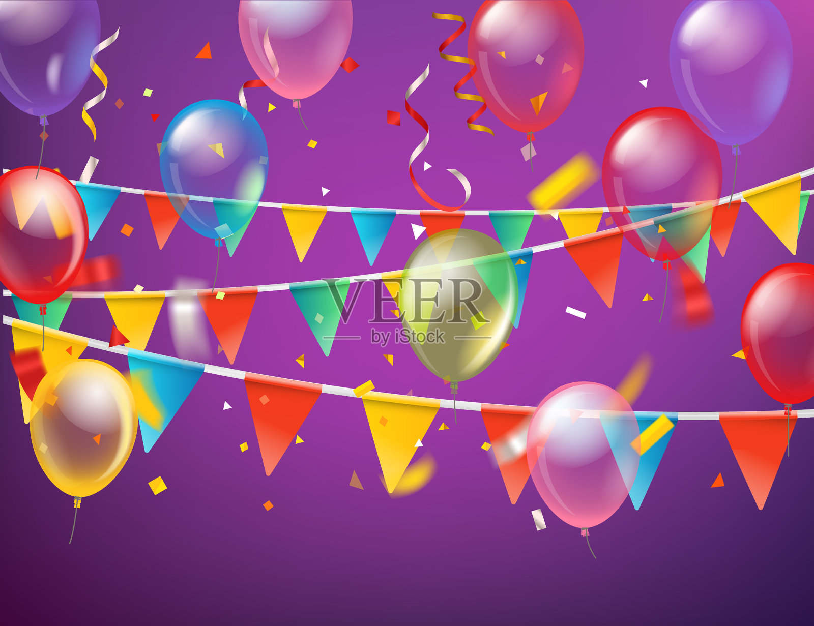 节日快乐概念彩色气球和旗帜插画图片素材