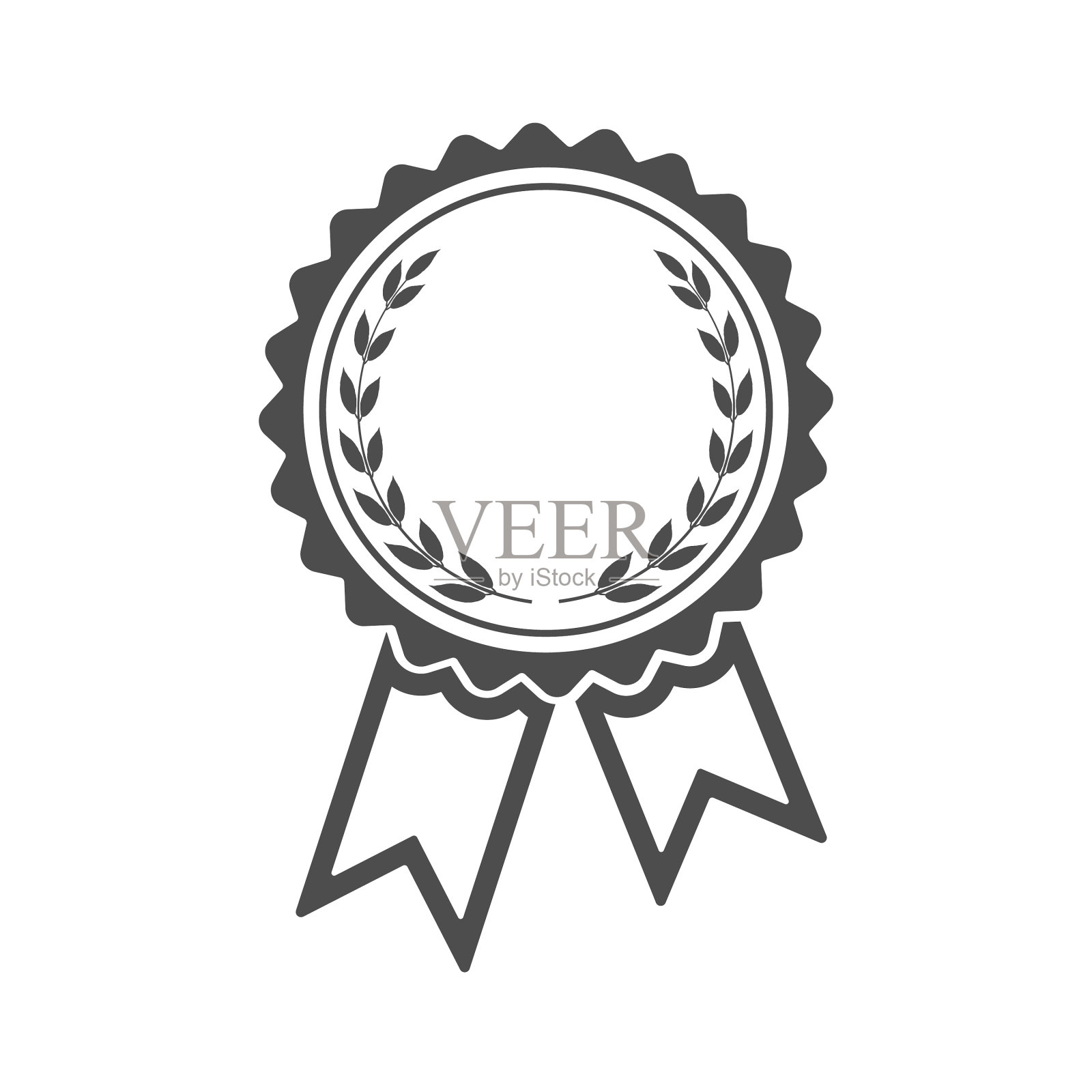 奖章彩带内孤立着月桂花圈设计元素图片