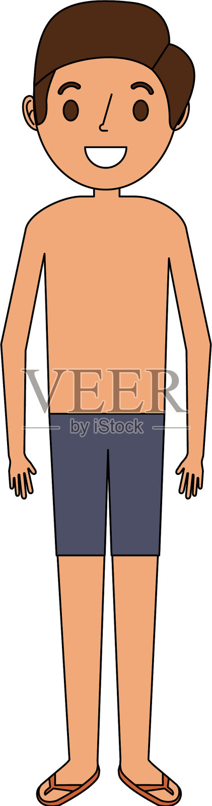 年轻的爸爸穿着泳衣和凉鞋设计元素图片