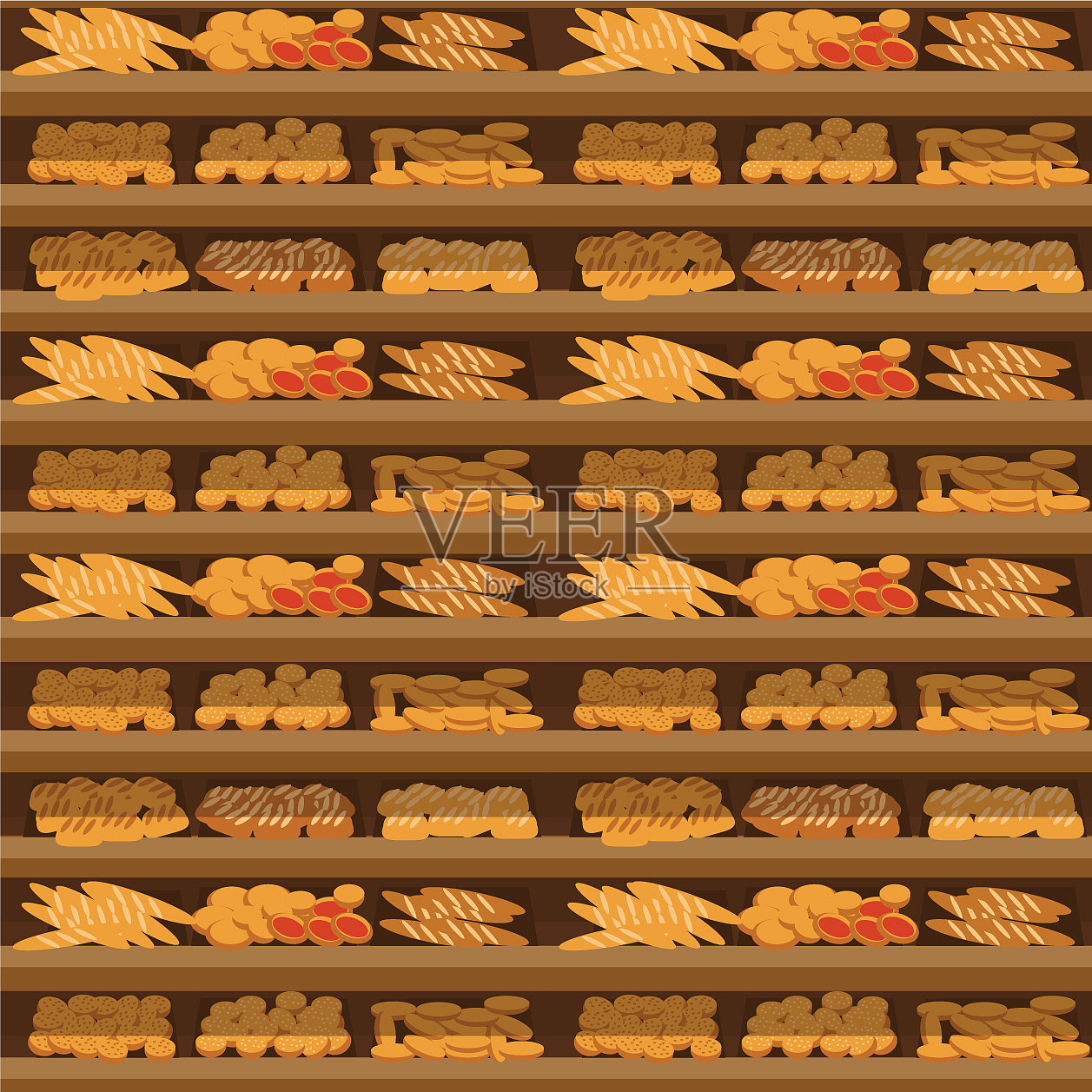 无缝图案的面包架与面包插画图片素材
