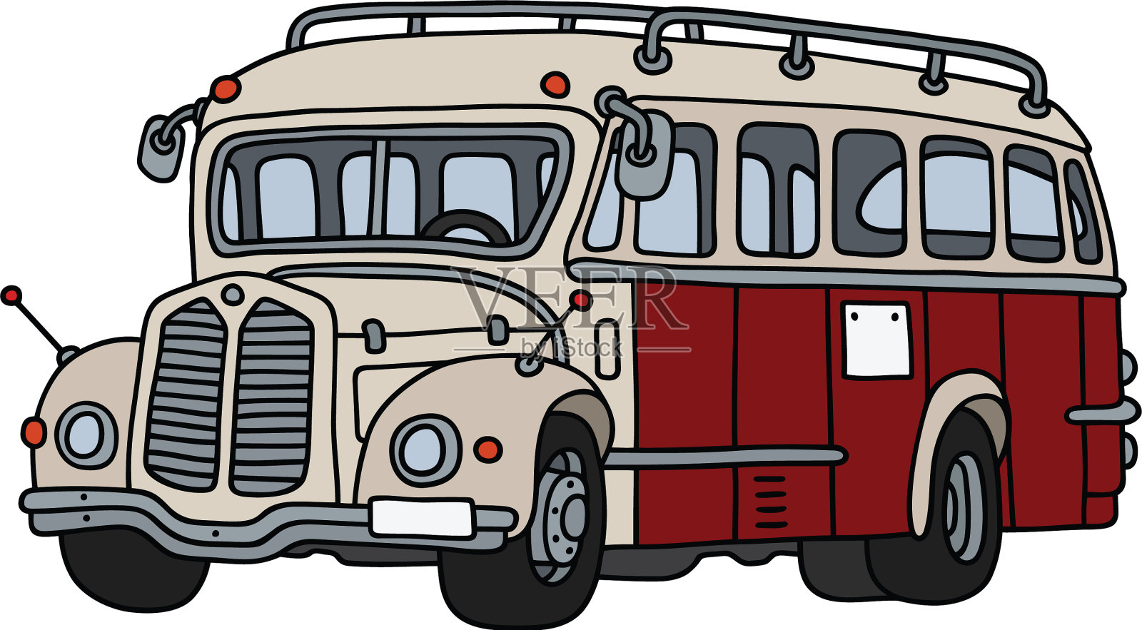经典的红色和奶油巴士设计元素图片