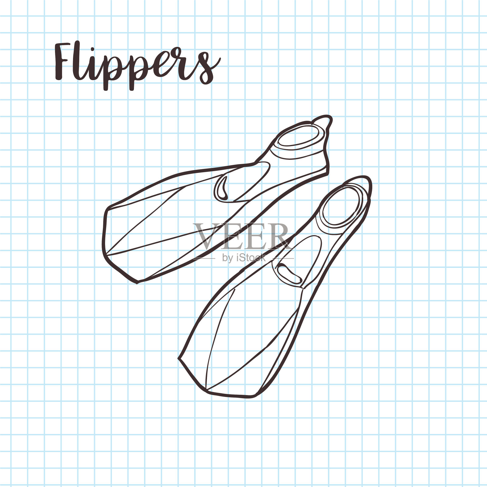 脚蹼潜水设备涂鸦风格插画图片素材