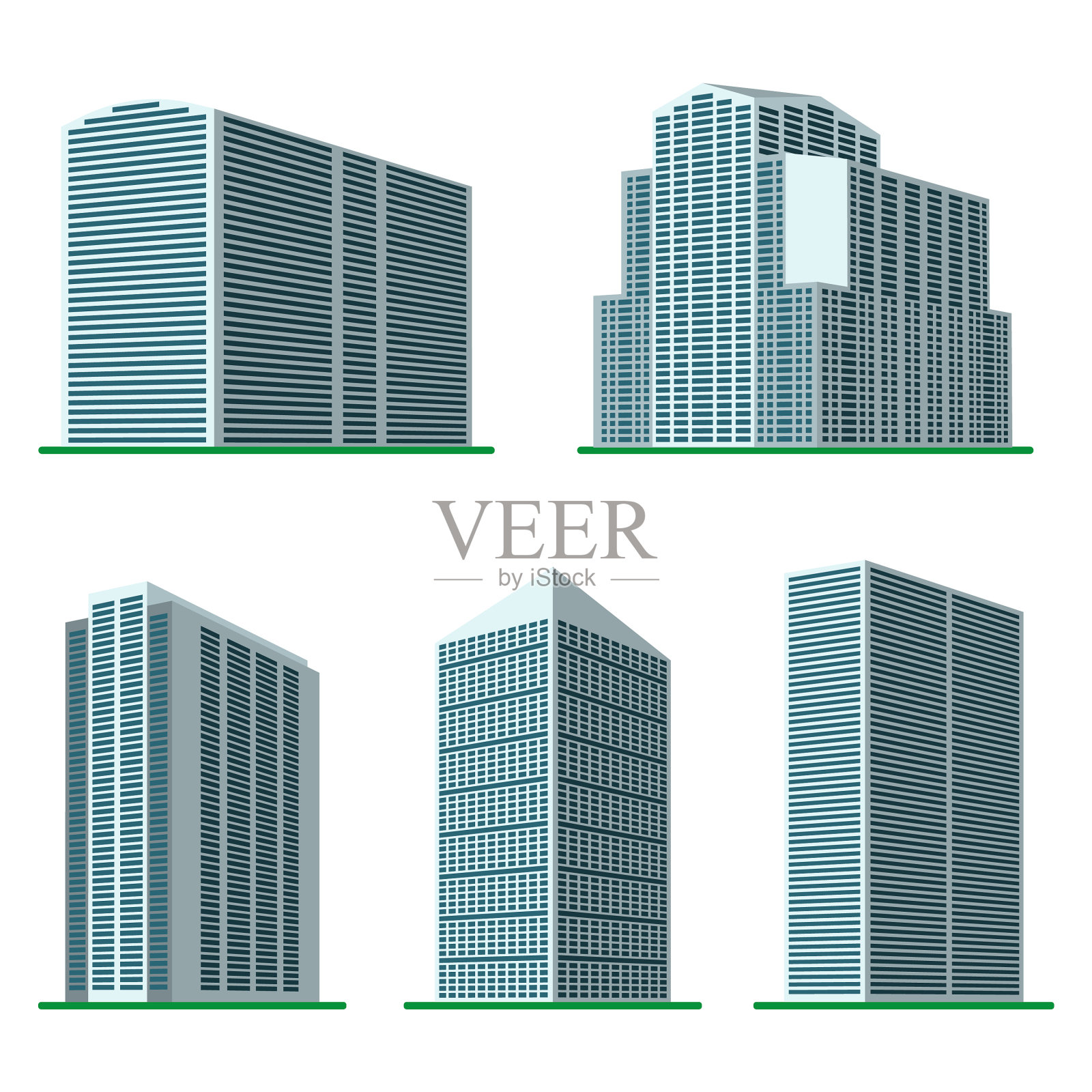 五座现代化高层建筑图标素材