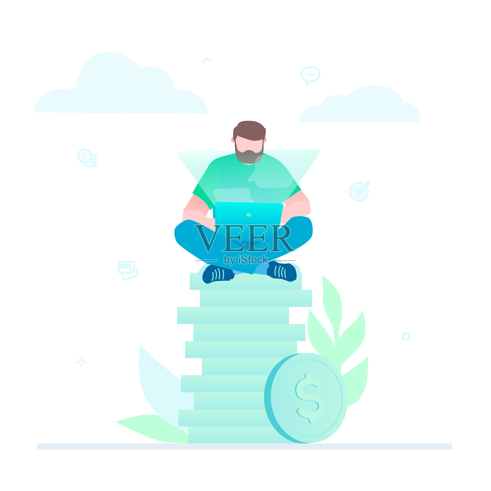 赚钱-平面设计风格丰富多彩设计元素图片