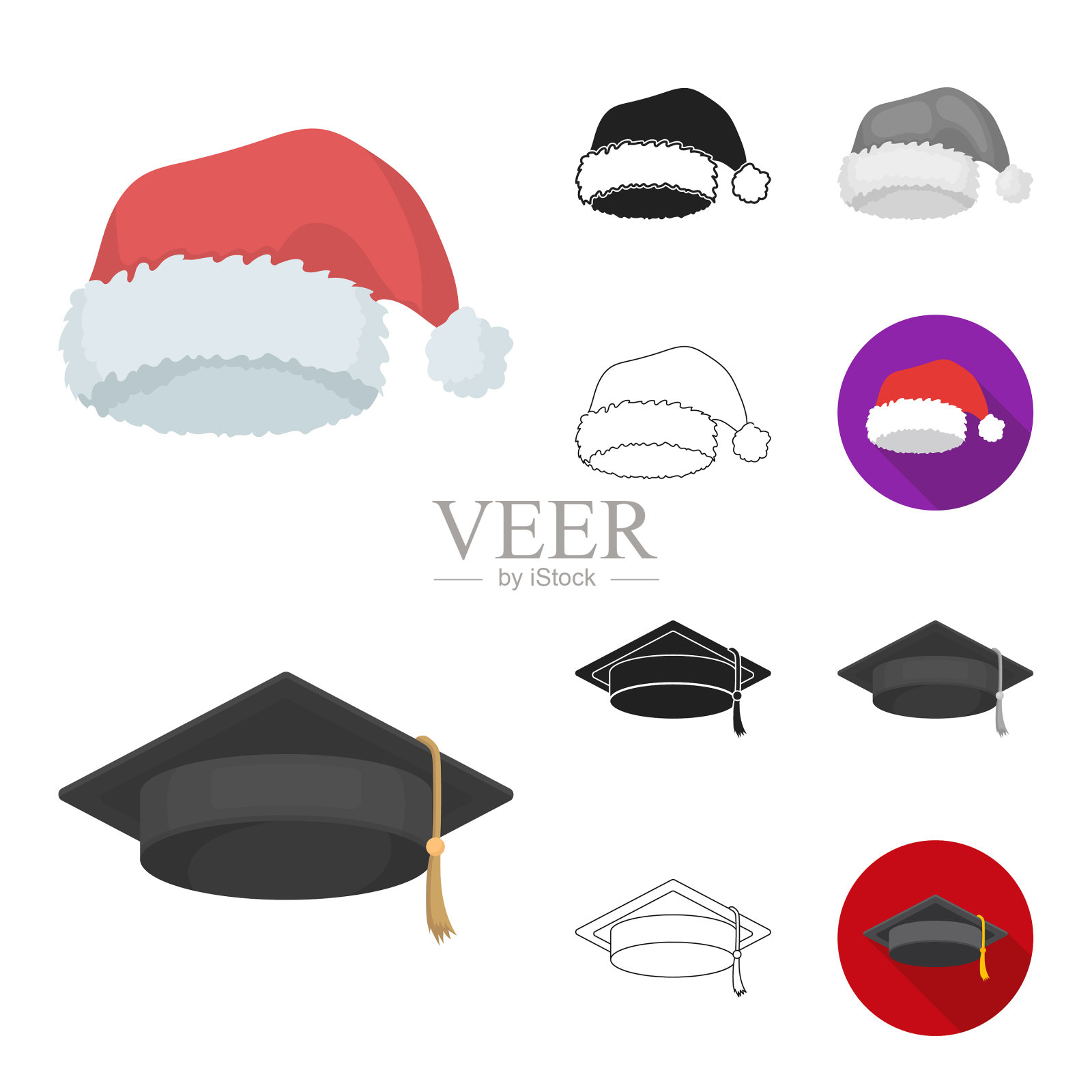 不同种类的帽子，卡通，黑色，扁平图标素材