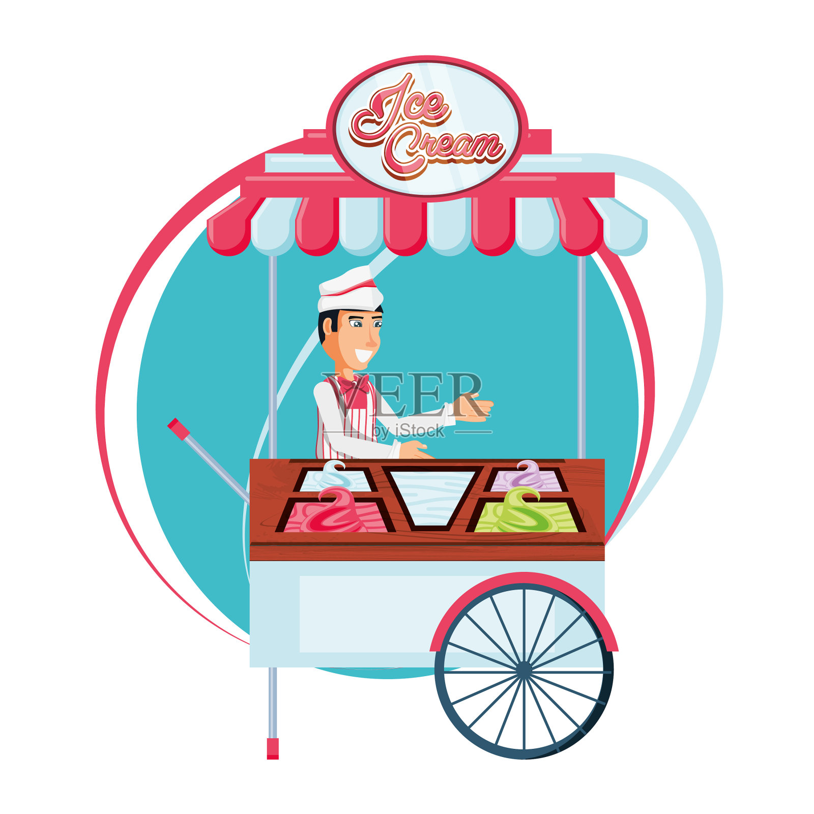 冰淇淋推销员在推车亭的角色设计元素图片