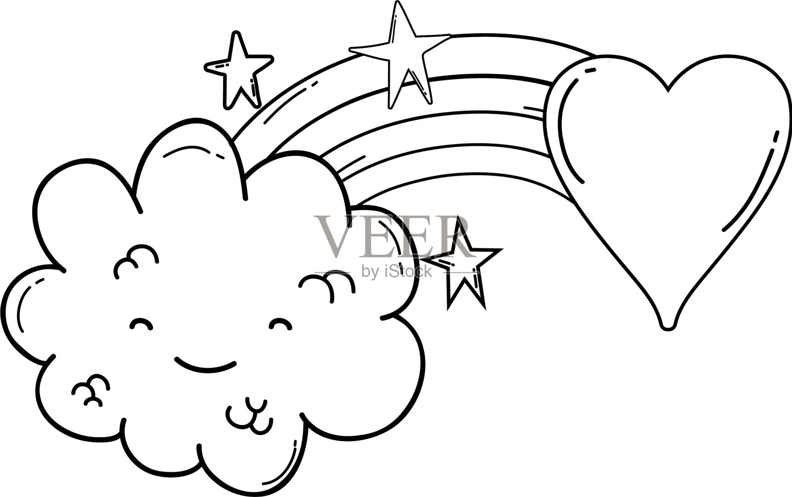 云和彩虹可爱的卡通黑白设计元素图片