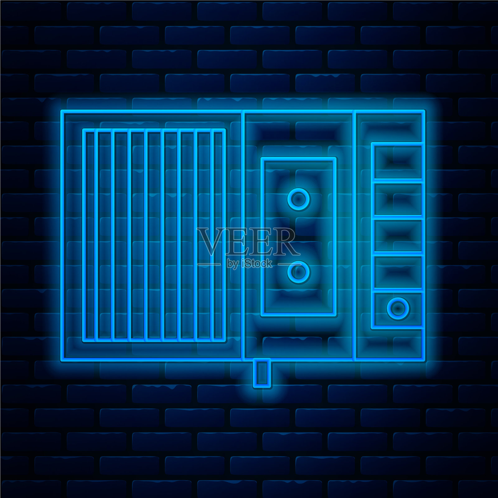 发光的霓虹灯线音乐磁带播放器图标孤立插画图片素材