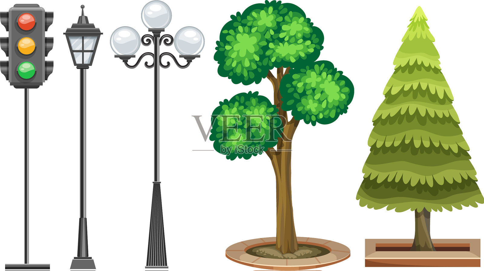 红绿灯和公园里的树设计元素图片