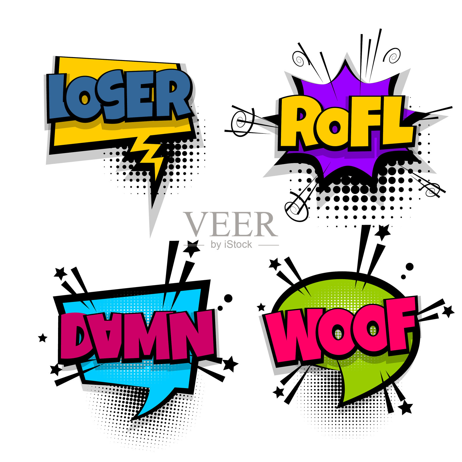 流行艺术短语漫画文本集设计元素图片