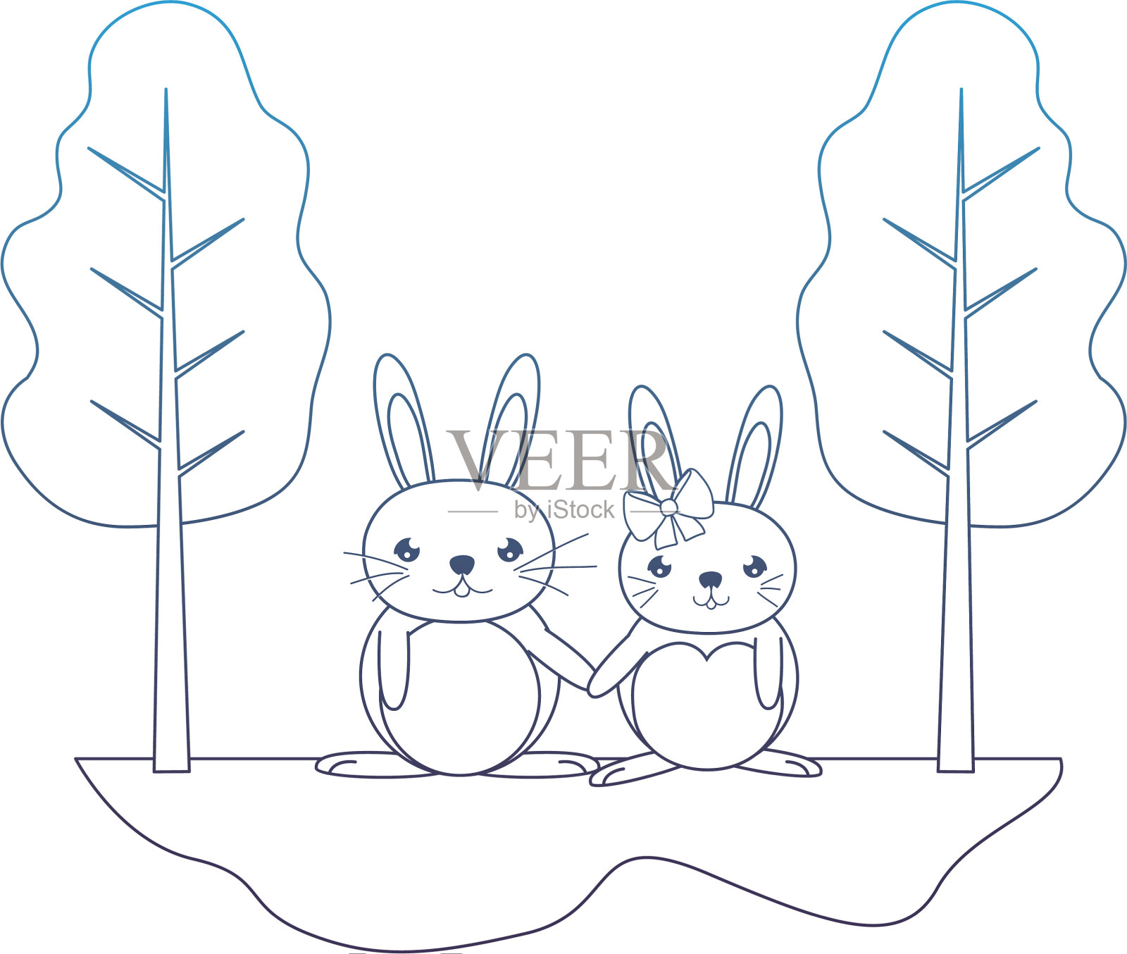 退化线可爱的夫妇兔子动物在设计元素图片