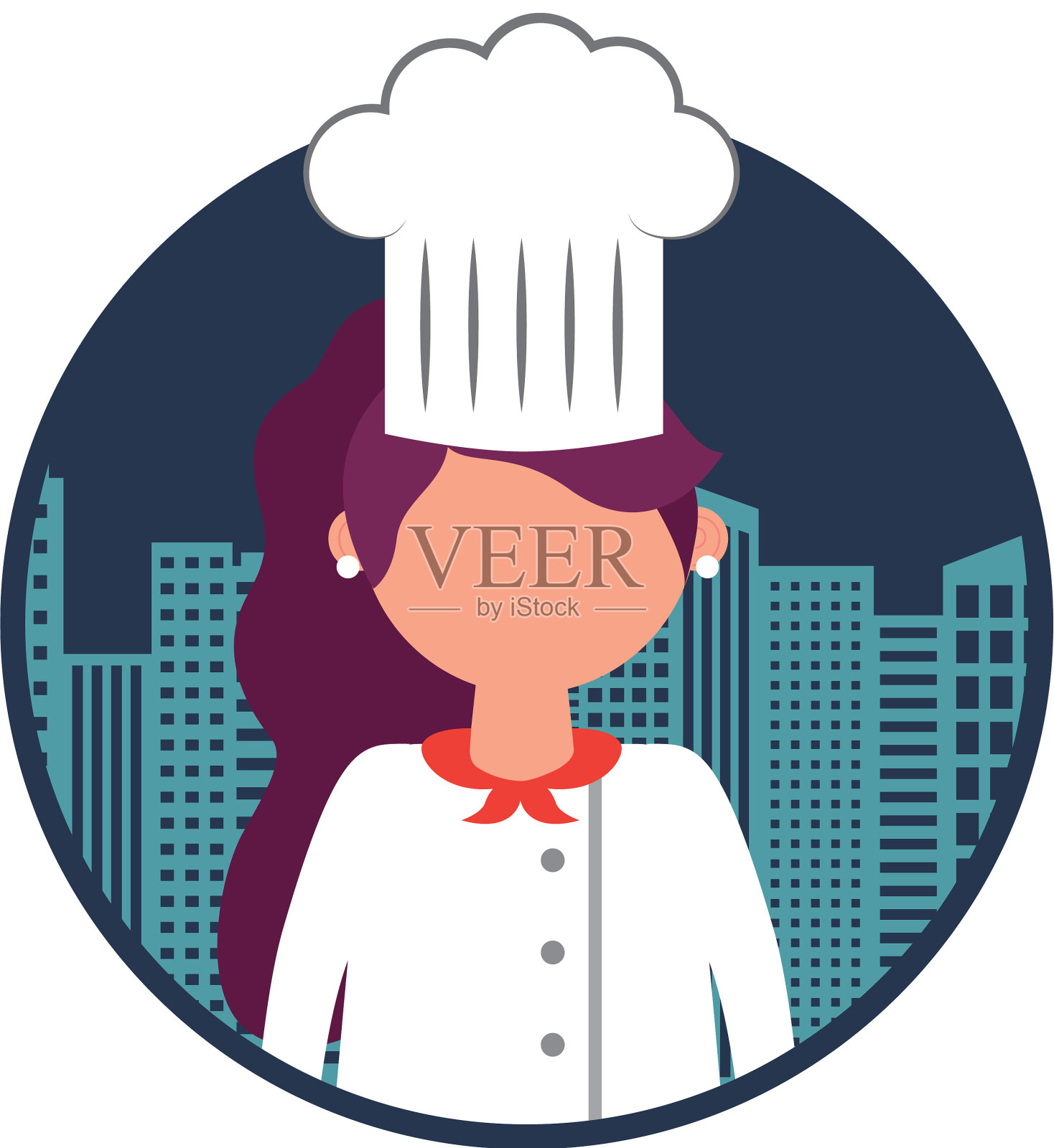 餐厅女厨师与城市景观设计元素图片