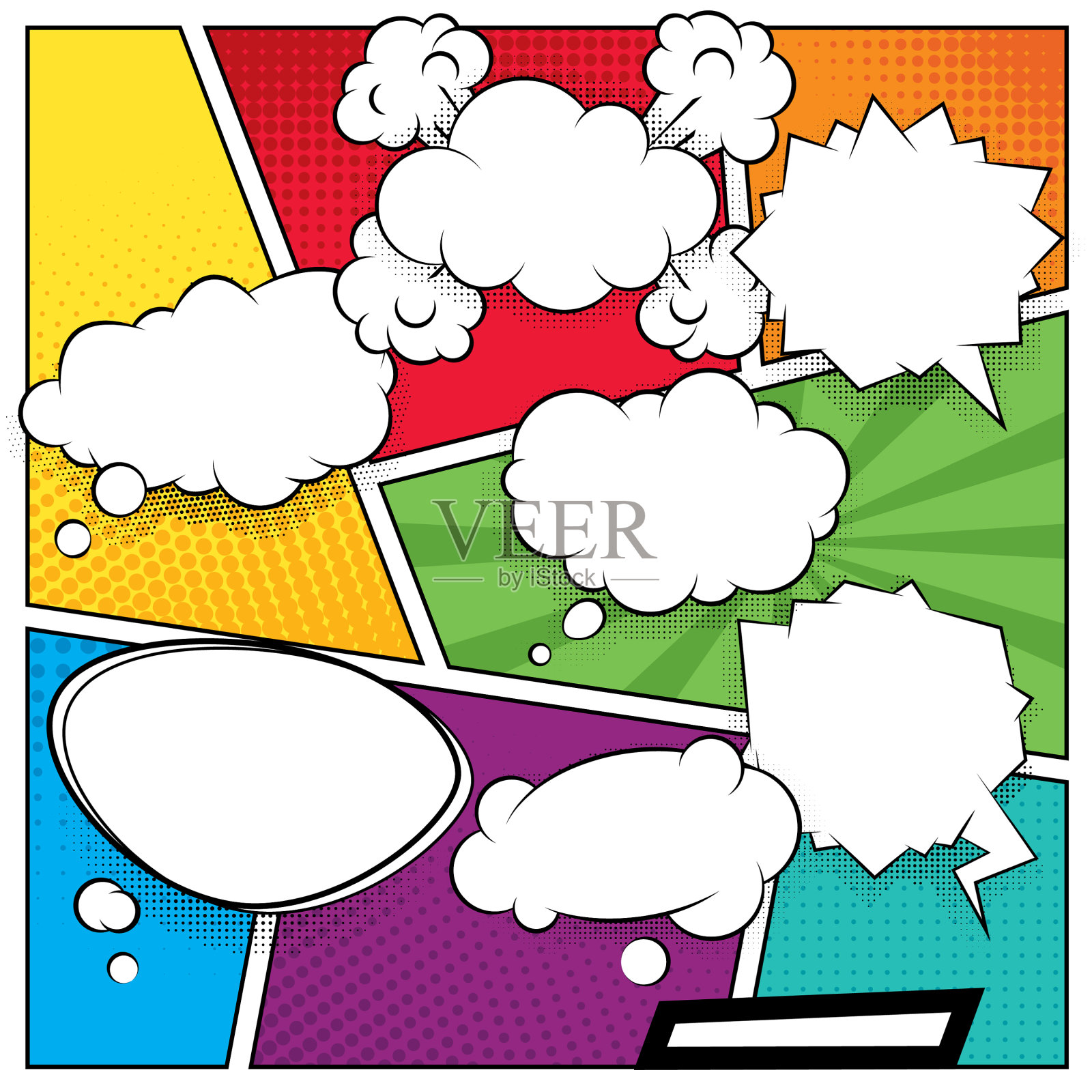 喜剧演讲气泡和彩色半色调设计元素图片