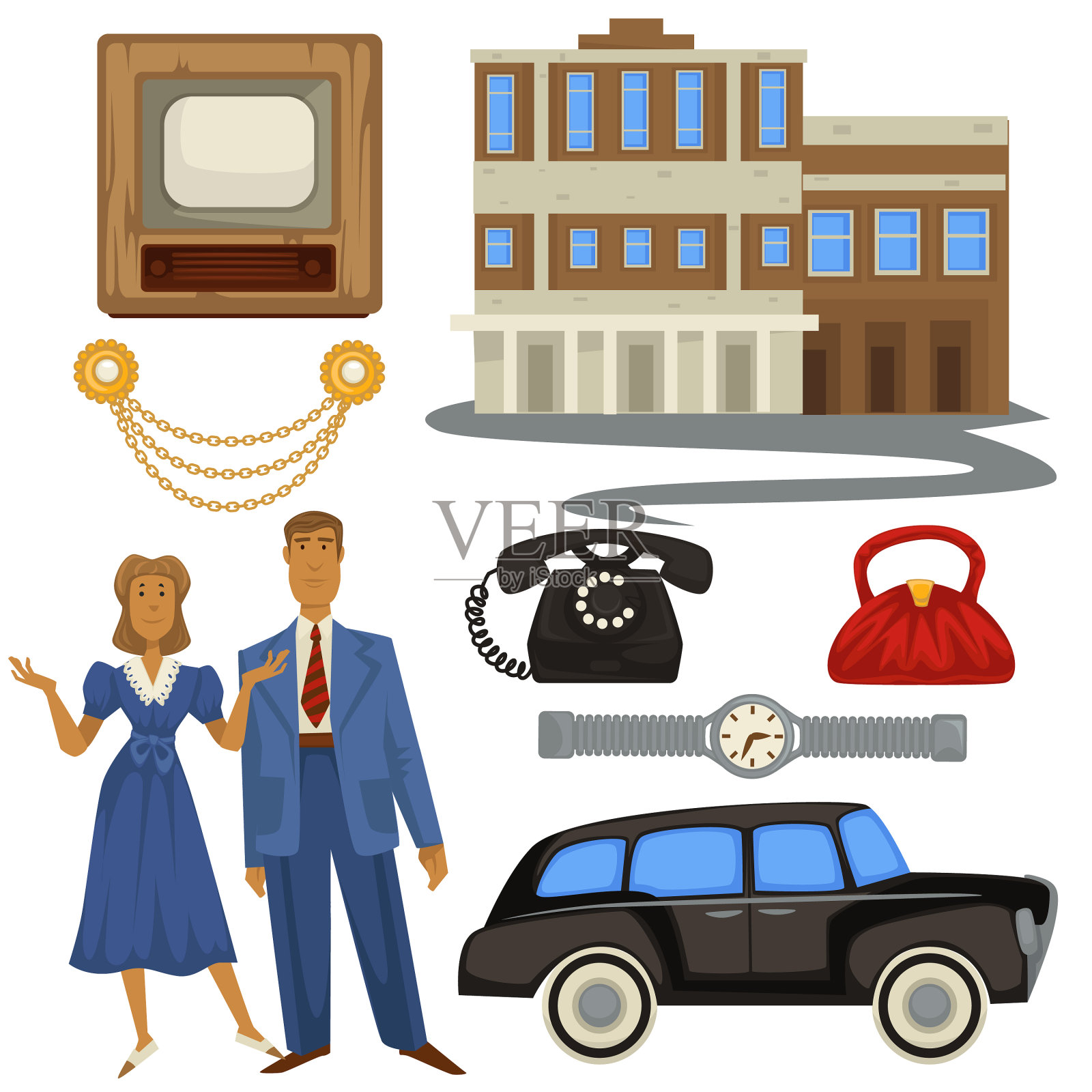 20世纪40年代的时尚风格和建筑时代设计元素图片