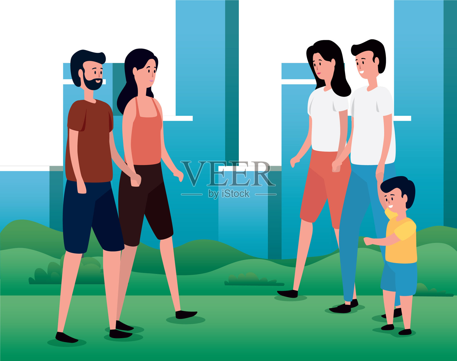 带着小儿子的家长们在公园里设计元素图片