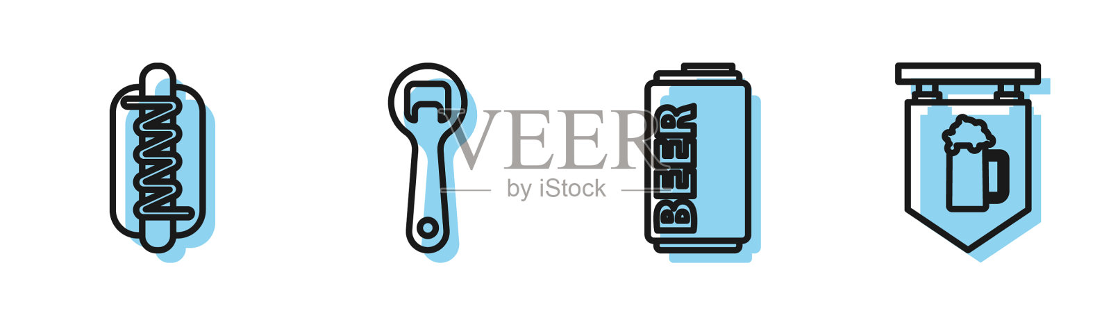 啤酒、热狗、芥末三明治图标素材